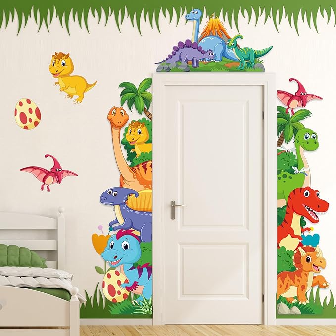 Namalu 3 Pcs Watercolor Dinosaur Door Banner Decorations Dino Birthday Themed Porch Sign Hanging Banners for Jungle Safari Photo Booth Props Front Door Window Wall Decor Supplies