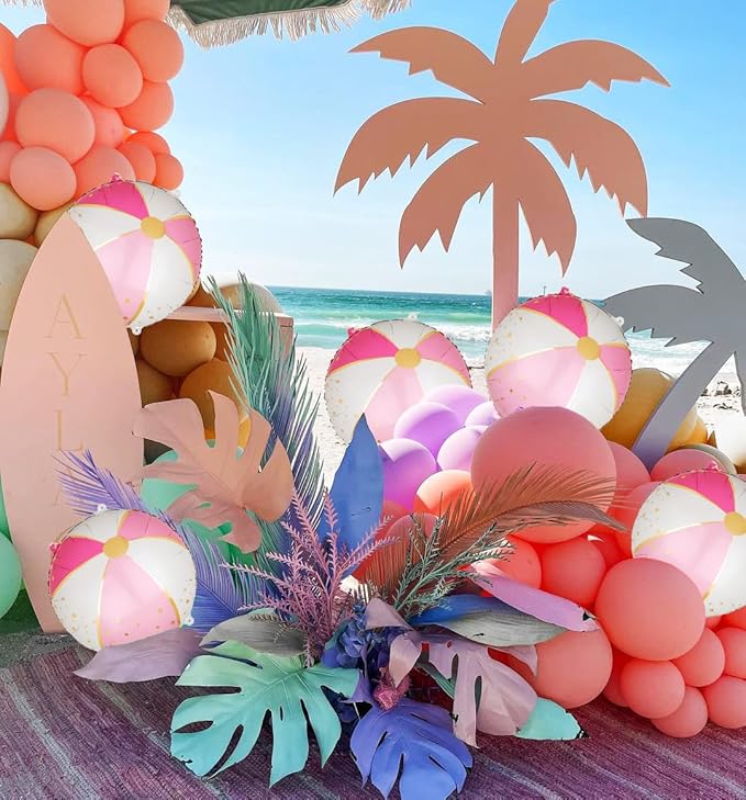 GGDE Beach Ball Balloons Pink 12 Pcs 18 Inch Mylar Summer Swimming Hawaiian Luau Hawaii Beach Pool Theme Birthday Party Decor Supplies