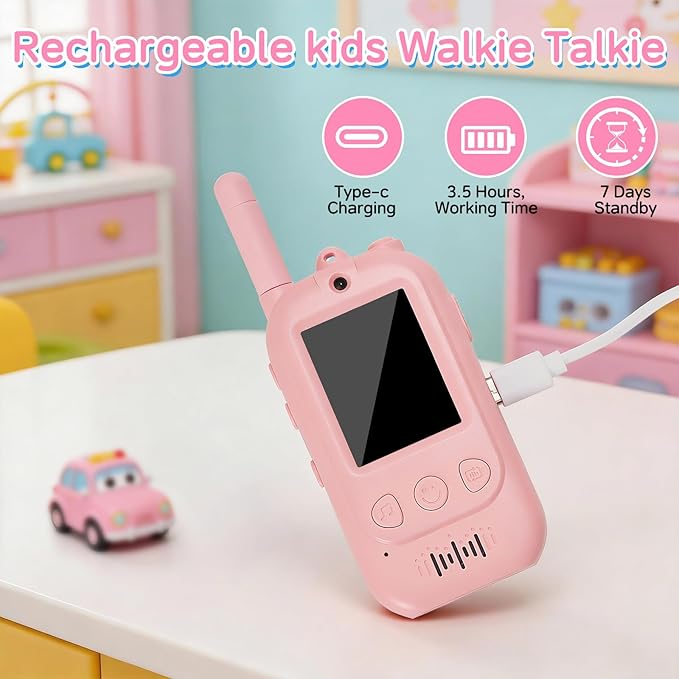 Video Walkie Talkies for Kids 2 Pack, WiFi Two-Way Video Intercom No Traffic Needed, 150-500M Long Range Kids Walkie Talkies with PIP Mode, Outdoor Toys for Boys Girls Age 3+