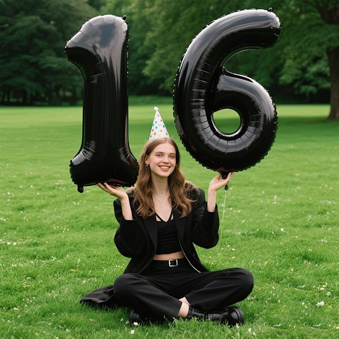 40 Inch Large Black Number 6 Balloons Foil Balloons 16th 26th 36th 60th 66th Giant Number Balloons for Men Women Birthday Party Anniversary Celebration Decorations