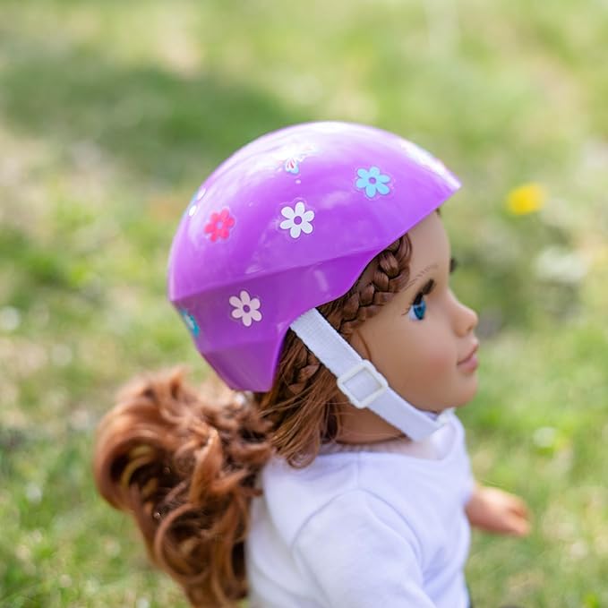 Purple Bike Helmet for 18" Dolls - Includes Doll Bicycle Helmet w Decorative Decal Stickers Accessory