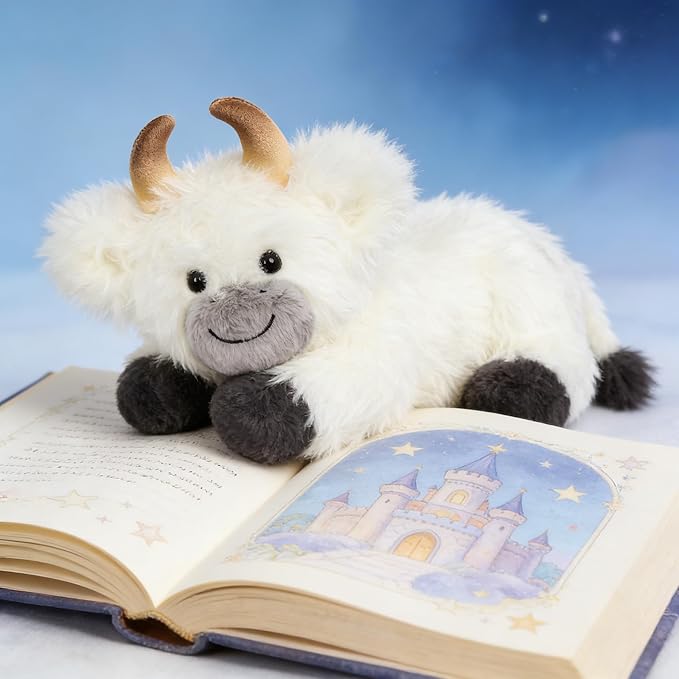 Hopearl Adorable Plush Yak Cow Toy Floppy White Yak Soft Stuffed Animal Cute Birthday Gifts for Boys Girls Kids Toddlers, White, 10''