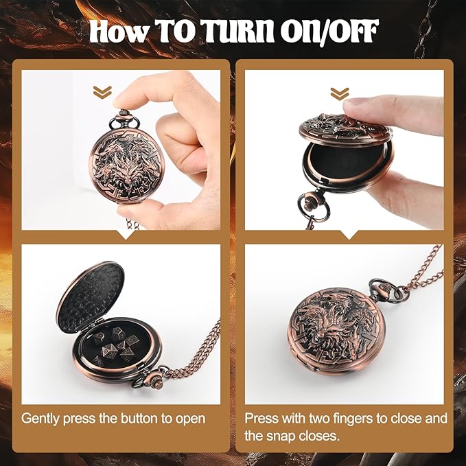 D&D Dice Set,7PCS Metal Dice for Dungeons and Dragons,Mini Dice Set with Pocket Watch Case,Role Playing Board Games Accessories (Dragon, Copper)