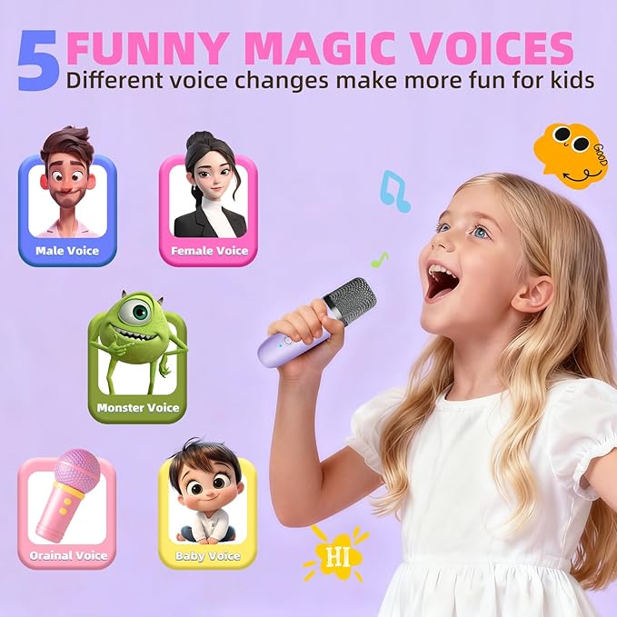 Mini Karaoke Machine for Kids & Girls with 1 Wireless Microphone, Portable Bluetooth Speaker, Christmas Birthday Gift Toy for Boys Toddlers Ages 3, 4, 5, 6, 7, 8, 9, 10, 11, 12+ Years Old (Purple - 1)