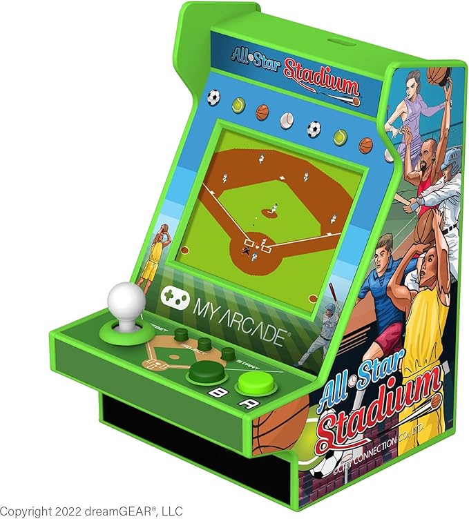 My Arcade All Star Stadium Nano Player- Portable Mini Arcade Machine with 207 Retro Games, 2.4" Screen, Green, Tiny Arcade
