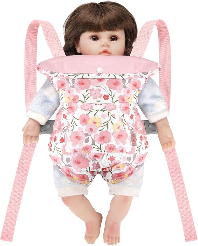 GAGAKU Baby Doll Carrier for Little Girls Baby Carrier for Dolls Reborn Baby Doll Carrier Toddlers 3 Years Old Babydoll Carrier - Pink Rose of Sharon