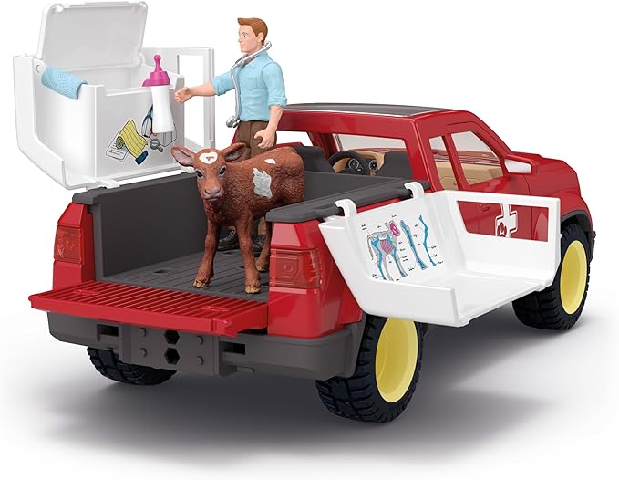 Schleich Farm World - 29 PC Veterinarian, Truck and Cow Figurine with Accessories Playset - Farm Animal Toys for Boys and Girls - Vet Animal Hospital Play Set for Toddlers and Kids Ages 3+ | 42727