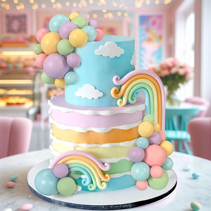 32 PCS Colorful Ball Shaped Cake Topper Pearl Balls Cupcake Cake Insert Topper for Birthday Party Wedding Decoration Supplies (Pink Yellow Blue Purple Green)