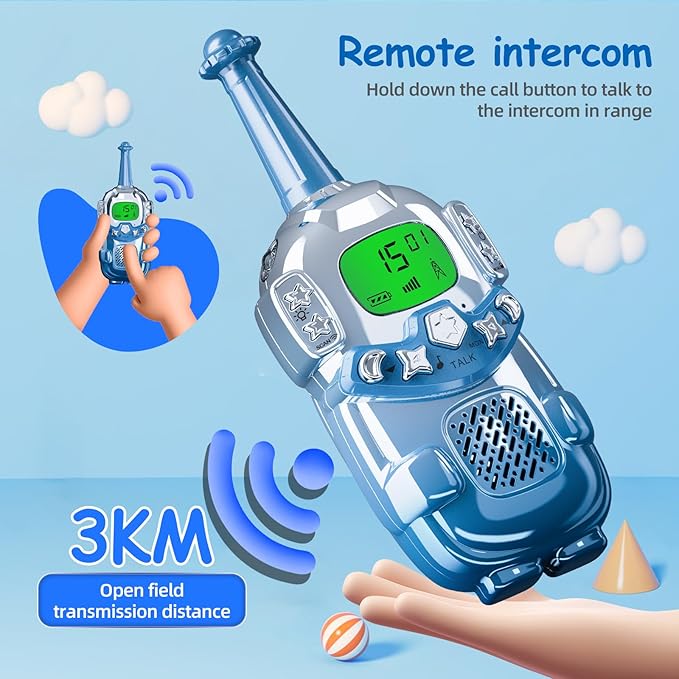 Mini Robot Kids Walkie Talkies 2 Pack,Walkie Talkies for Kids with Backlit LCD Flashlight,3-12 Year Boy Girl Gift,Birthday Christmas Toy Gift,3 KM Range for Camping, Hiking,Outdoor Play (Blue)