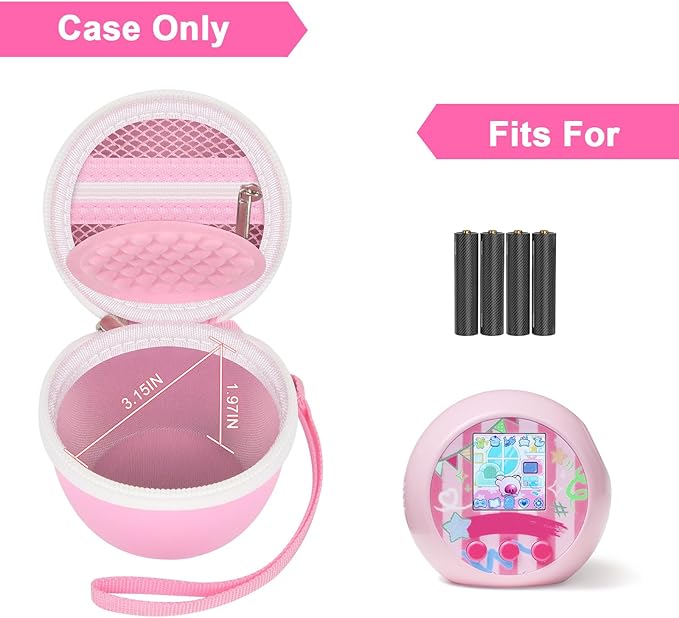 casmilee Toy Case for Punirunes/for Tamagotchi Interactive Digital Pet, Kids Virtual Electronic Pets Holder with Partition to Protect Screen & Mesh Pocket for Small Accessories- Box Only (Pink)