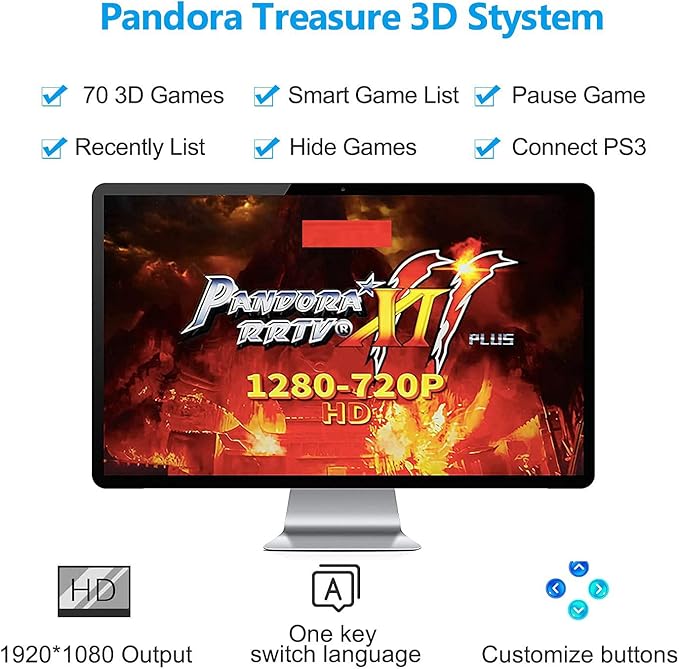 【30000 Games in 1】 Arcade Game Console ,Pandora Treasure 3D Double Stick,30000 Classic Arcade Game,Search Games, Support 3D,Favorite List, 4 Players Online,1280X720 Full HD Video