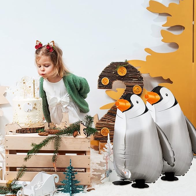 Zhanmai 4 Pcs Walking Penguin Balloons Foil Penguin Birthday Party Supplies Pet Walking Animal Helium Balloons for Baby Shower Birthday Party Decoration