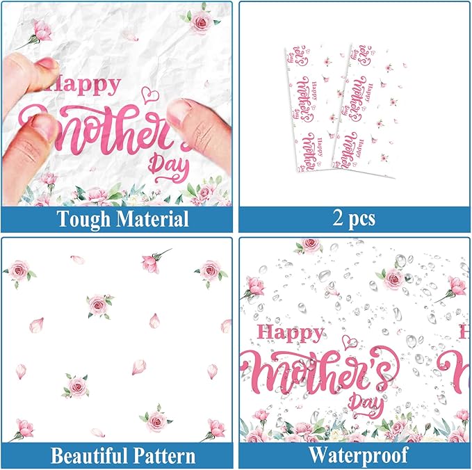 Happy Mother's Day Party Supplies Disposable Paper Plates Napkins Forks Tablecloth for Mother's Day Party Family Dinner Table Decorations Mom's Day Party Table Cover Tableware Set Serve 24