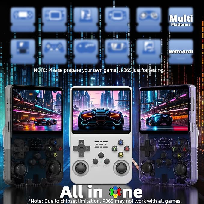 R36S Retro Handheld Gaming Console, 3.5 Inch IPS Screen, 22000+ Games Pre-Loaded, 128GB Storage, 26 Emulators, 3500mAh Battery, Linux System (Blue Transparent, 128 GB)