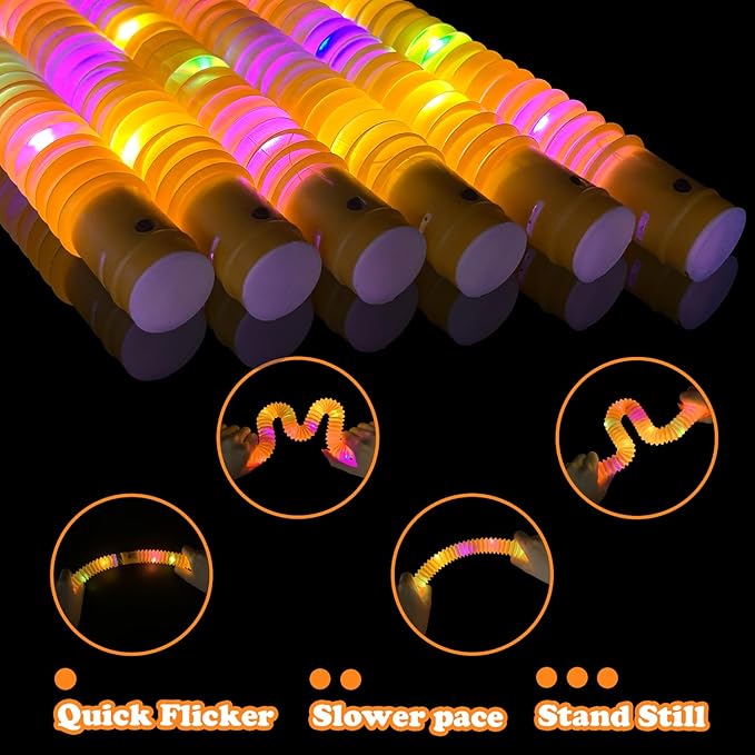 Orange Glow Sticks Pop Tubes, 24PCS Mardi Gras Parade Throws Party Favors, Light Up Necklaces & Bracelets Accessories Decorations, Glow Birthday Wedding Carnival Easter Party Supplies for Kids Adults