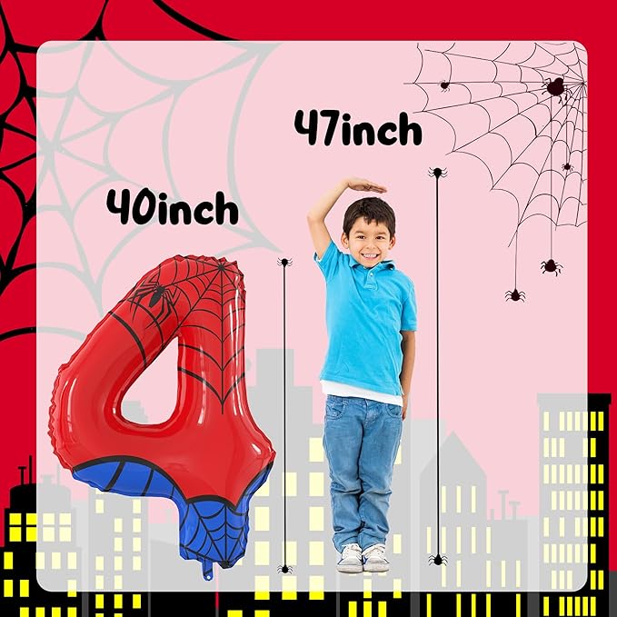 40 Inch Giant Spider Theme Number Foil Balloons - Large Number 4 Balloons for Kids' Birthday Anniversary Party Decorations Supplies (Numbers 0-9 Available)