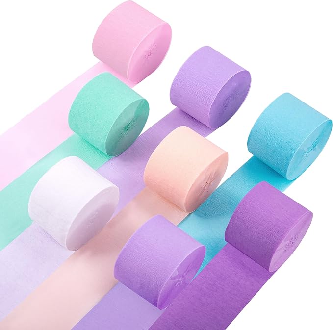 Streamers Party Decorations, 8 Rolls Crepe Paper with Purple, Blue, Mint and White Party Streamers for Mermaid Birthday, Winter Party Decorations, Baby Bride Shower,Wedding