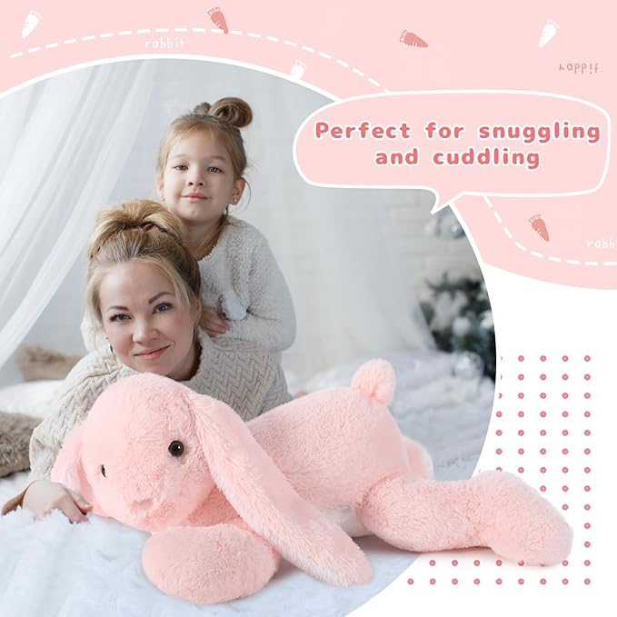 Big Pink Bunny Stuffed Animal 24" - Large Easter Stuffed Bunny Rabbit Plush Toy Gifts for Girls Baby - Plushy Mommy Bunny Surprise with 3 Babies Inside