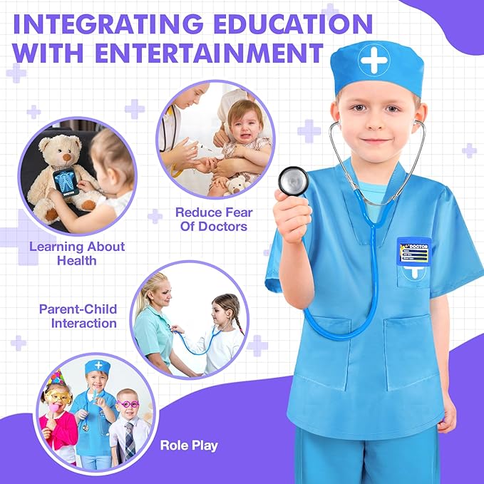 Doctor Kit for Kids, 17 Pcs Medical Play Set with Bag and Dress Up Costume for Toddlers 3-5, Pretend Play Toys for Kids Boys and Girls, Halloween Christmas Birthday Gifts