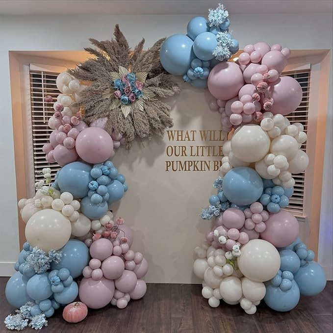 Gender Balloon Garland Arch Kit, Dusty Pink and Blue White Sand Balloons Boho Pink Nude Balloon for Neutral Theme Baby Shower Birthday Bridal Shower Wedding Gender & Reveal Party Decoration