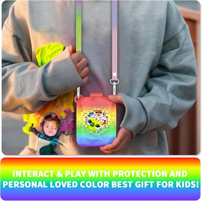 Soft Silicone Case for Bitzee Magicals Interactive Toy Digital Pet, Shockproof and Protective Carrying Case for Bitzee Magicals Virtual Electronic Pets with Lanyard (Rainbow)