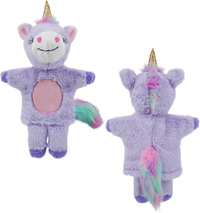 June Garden Plush Unicorn Hand Puppet – Soft Purple Fantasy Storytelling Toy with Rainbow Mane & Tail – Pretend Play Gift for Girls and Boys
