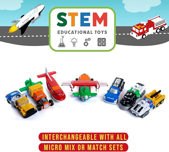 Popular Playthings Magnetic Vehicles for Toddlers 1-3, Mini Mix or Match Car Toys, Set of 9 Gift for Kids - Vehicles