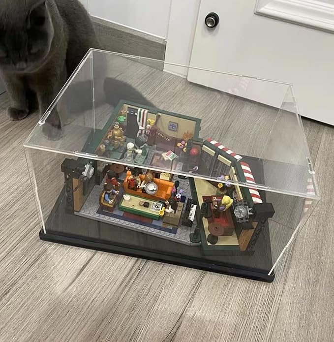 Thickened Clear Acrylic Display Case for Lego 75375 Millennium Falcon for 21319 Central Perk 75380 42204 Collectibles Transparent Box for Lego Display with Led Light, Black Inside 13.8 x 9.8 x 5.9in