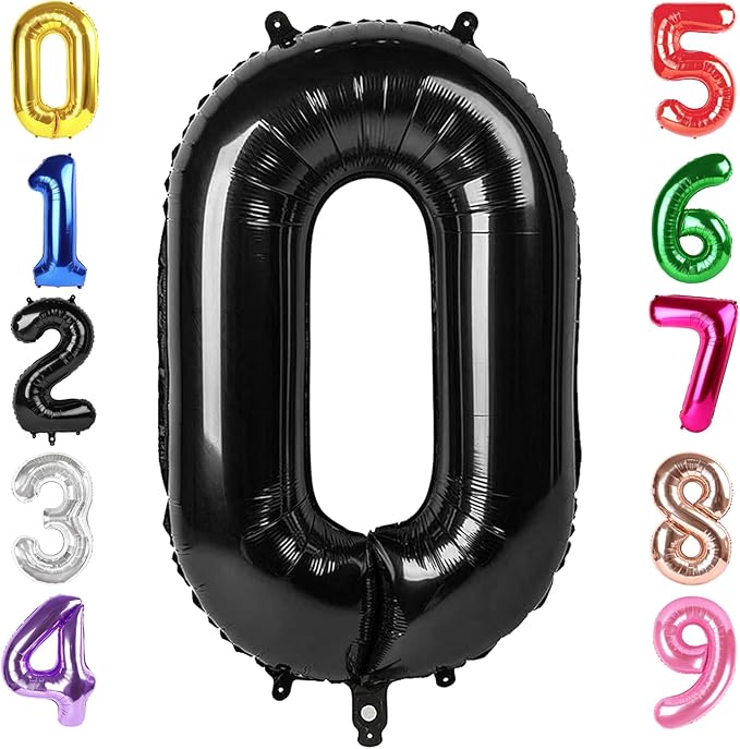 40 Inch Black Number 0 Balloon, Giant Number 0 Balloons for 10th 20th 30th 40th Birthday Decorations, Party Supplies for Baby Boy Girl, Black Party Decor