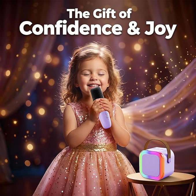 Mini Karaoke Machine for Kids: Voice Changer Bluetooth Karaoke Speaker with 2 Wireless Microphones - Birthday Gifts for 4 5 6 7 8+ Year Old Girls