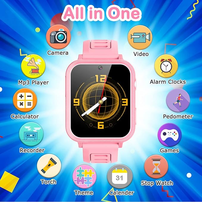 Cosjoype Kids Game Smart Watch Gift for Girls Age 6-12, 39 Puzzle Games HD Touch Screen Kids Watches with Video Camera Music Player Pedometer Flashlight 12/24hr Toys for 7 8 9 10 11 12 Year Old Girls