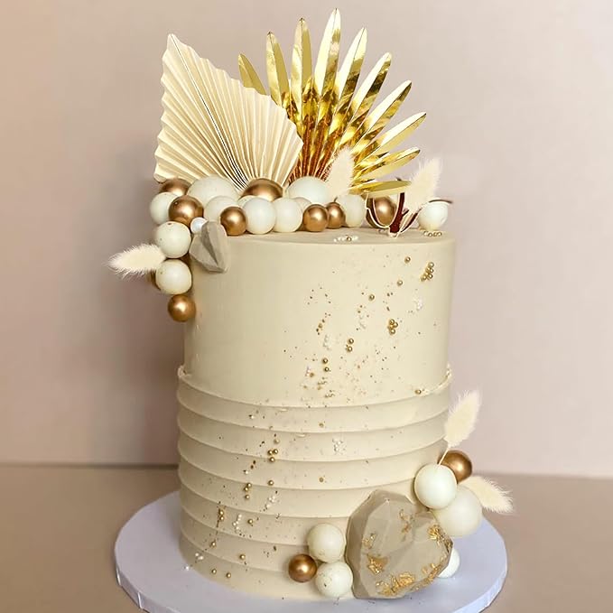 38 PCS Balls Cake Toppers Palm Leaves Cake Decorations for Birthday Wedding Baby Shower Party Supplies (White)