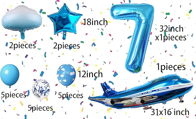 31inch Large Airplane Blue Party Decoration Airplane Balloon Set Birthday Party Supplies (7 Number Airplane)
