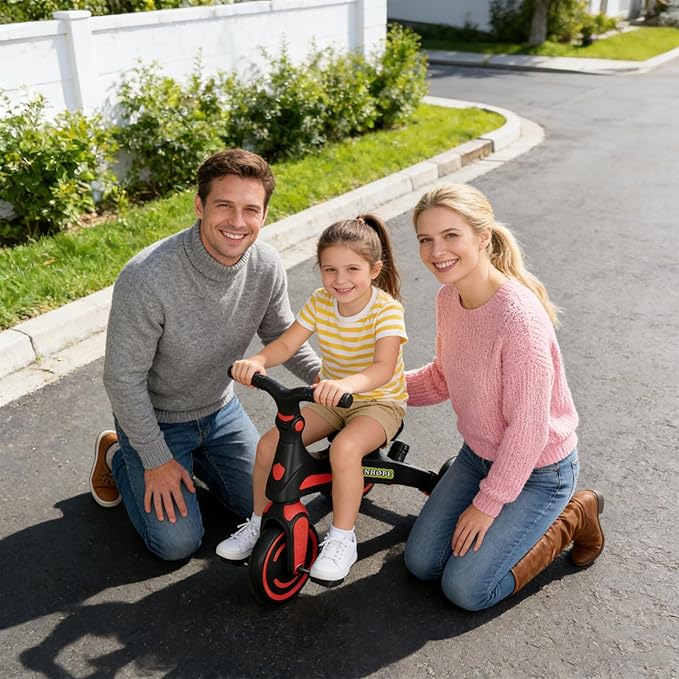 Winhope Kids Tricycle, 6 in 1 Baby's Tricycle Toddler Trike with Adjustable Push Handle, Reversible Seat and Canopy, Baby Stroller for 1-6 Year Olds, Suitable for Outdoor Activities(Red)