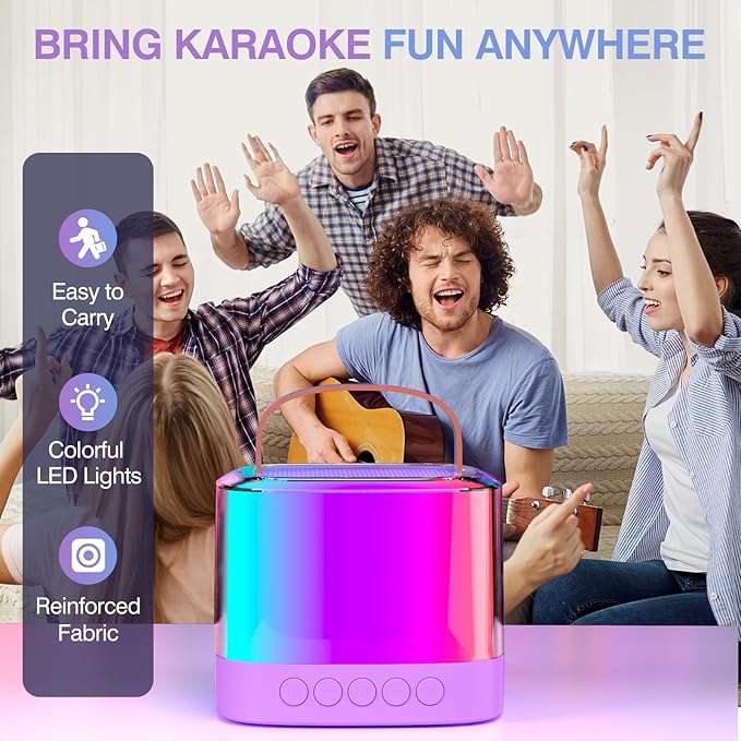 Mini Karaoke Machine for Kids Ages 2-12, Portable Wireless Karaoke Speaker with LED Party Lights & 2 Wireless Microphones, Perfect Birthday & Holiday Toys Gifts for Girls Boys（Q21-Purple）