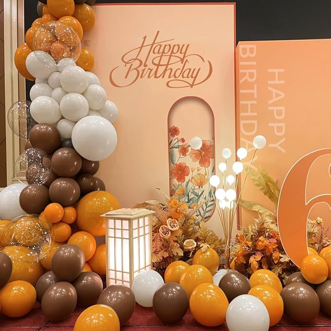 Fall Thanksgiving Balloon Arch Kit, 155 Pcs Boho Brown Orange White Balloons Garland for Baby Shower Autumn Birthday Party Decorations