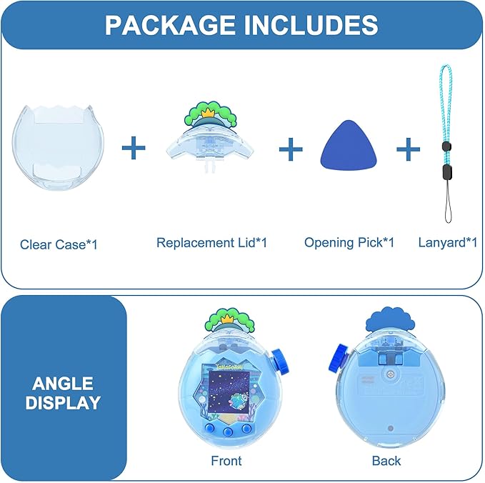 for Tamagotchi Paradise Clear Case and Replacement Lid Set, Ideal for DIY Fans, Collectors and Display, for Paradise Tamagotchi Accessories, with Lanyard (No Device/Film)