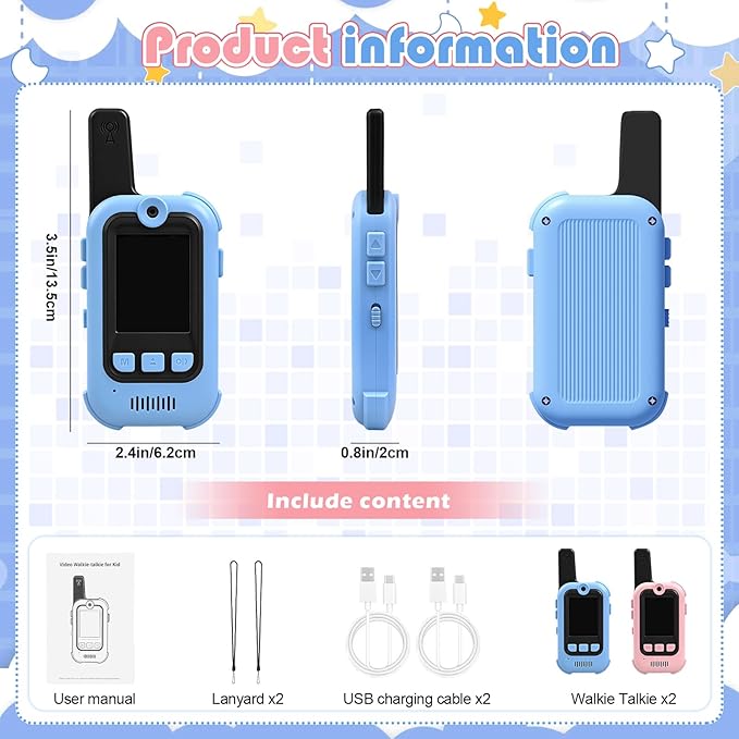 Video Walkie Talkies for Kids 2 Pack, Upgraded Rechargeable Kids Walkie Talkie with HD Camera, Long Range Face Time Walkie Talkies for Boys & Girls, Electronic Gifts for Camping & Indoor Outdoor Games