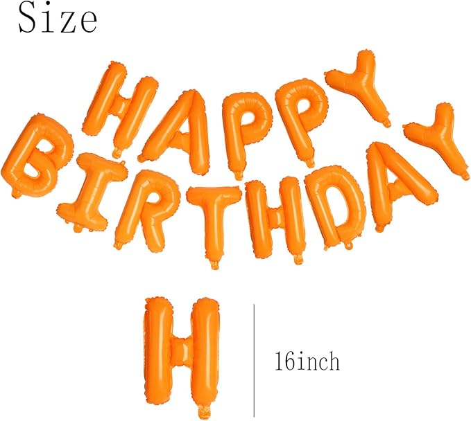 Happy Birthday Orange Aluminum Foil Letters Balloons 16 Inch Aluminum Foil Banner Balloons for Birthday Party Decorations Supplies