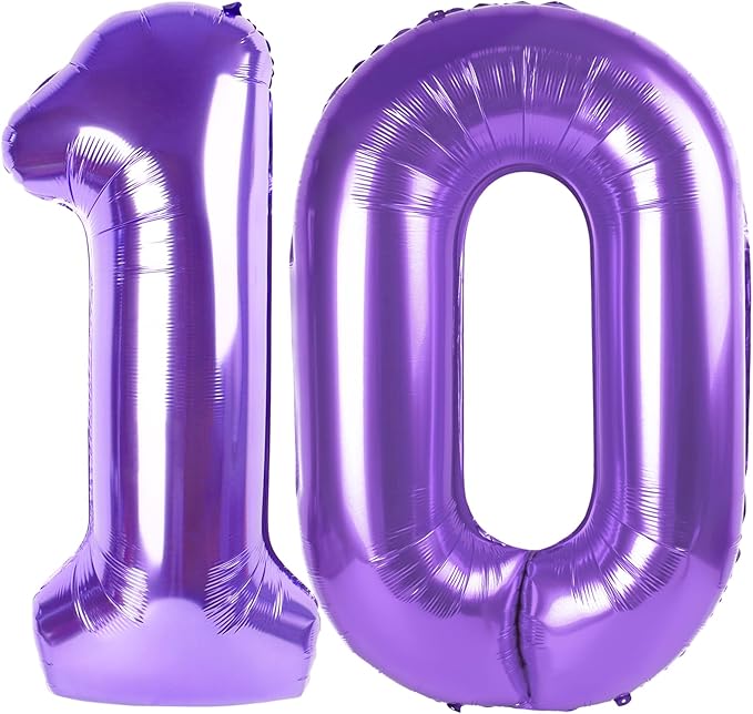 Numbers Balloons 10th Birthday Decorations, 40 Inch Big Foil Balloon for Men & Women, Purple Number Balloons for Wedding Memorial Day Birthday Aniversarry Supplies