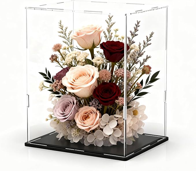 Acrylic Display Case, Clear Collectible Display Box with Matte Black Base, Dustproof Acrylic Showcase, Easy Self Assembly Storage Cases for Art Figurine, Trophy and Action Figures, 13 x 13 x 16 inch