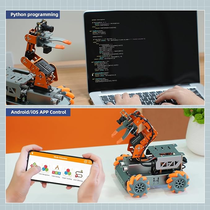 MasterPi 5DOF Robotic Arm for RaspberryPi 5 AI Vision Tracking Target Sorting Line Follow Open Source Programming Smart Robot Car Kit for Teen Adult STEM Educational Building Robot, with RPi 4B 8GB