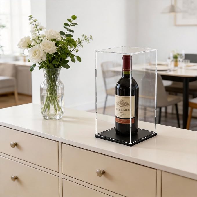 Display Case for Red Wine Bottle, Tall Acrylic Box for showcaseing Trophy, Moulded Figure, Dolls and Collectibles 5 (L) × 5 (W) × 14 (H) inch
