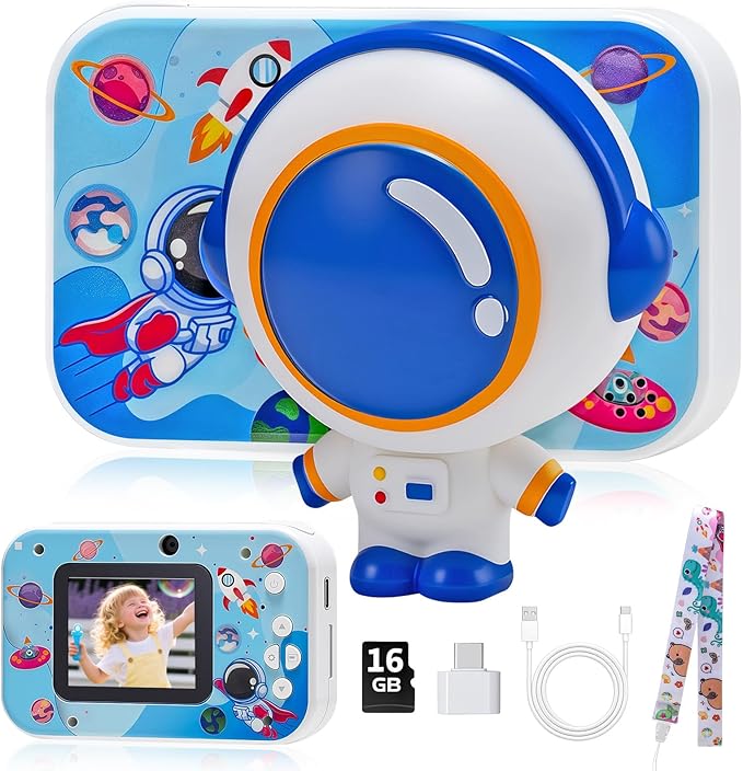 Kids Camera, 48MP Digital Camera for Kids with Dual Lens, 8X Zoom, IPS Screen, Music & Games, Gift for Children Ages 3–12, Blue