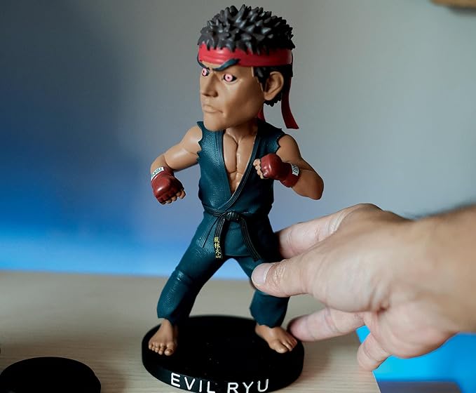 Icon Heroes Street Fighter Evil Ryu 8-Inch Resin Bobblehead Figure Exclusive | Action Statue, Desk Toy Accessories, Home Office Decor Capcom Video Game Gifts and Collectibles, Blue