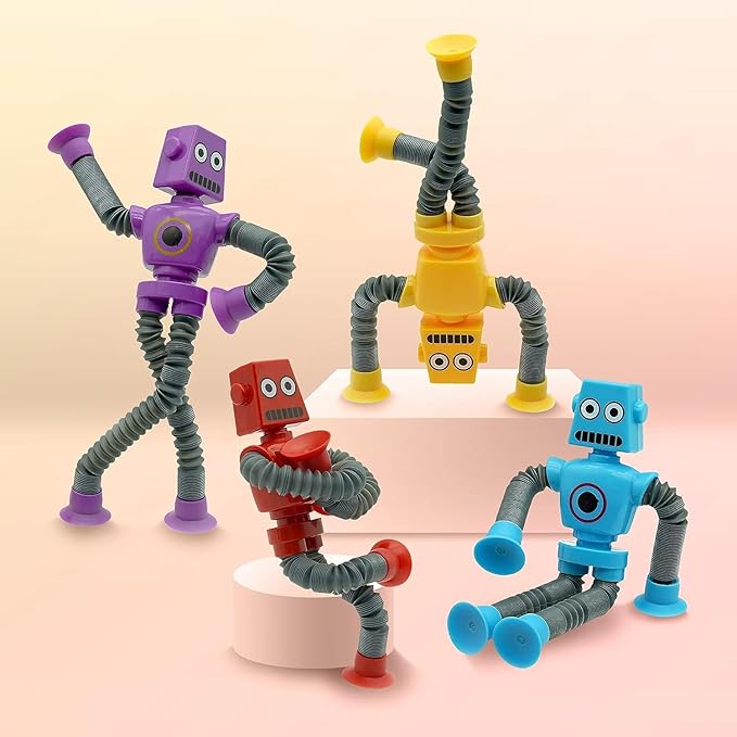 Limpskys 4Pcs Suction Cup Robot Toy,Robot Toys for Kids 3-5 5-7,Autism Sensory Products,Sensory Toys for Kids with Autism