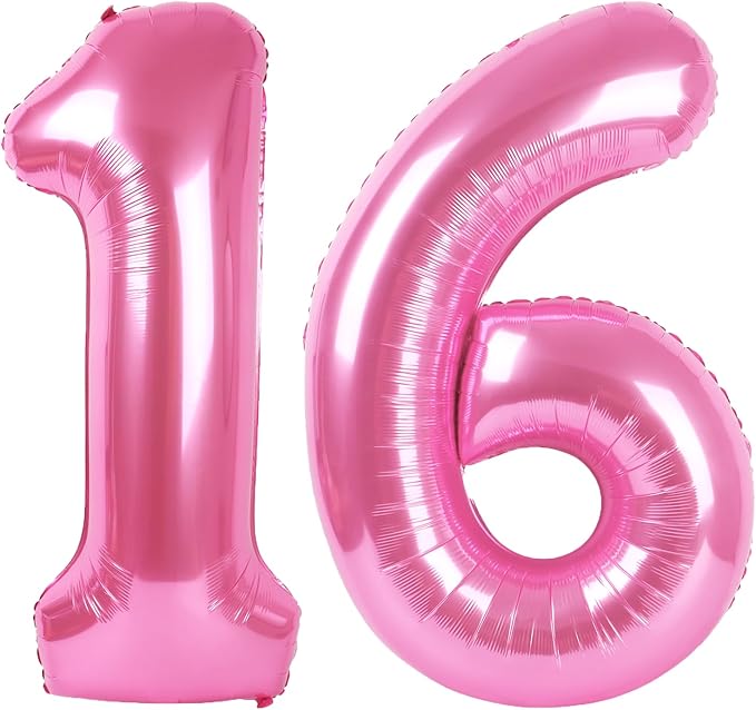 40 Inch Pink Number 16 Digital Balloon,Jumbo Mylar Foil Helium Balloon for 16 Balloons for Birthday Party,Wedding Anniversary Party Decorations