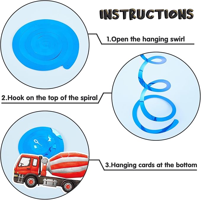 WERNNSAI Construction Hanging Swirls -24 PCS Construction Party Decorations Construction Zone Party Ceiling Swirls Dump Truck Foil Wall Ceiling Streamers for Boys Baby Shower Birthday Party Supplies