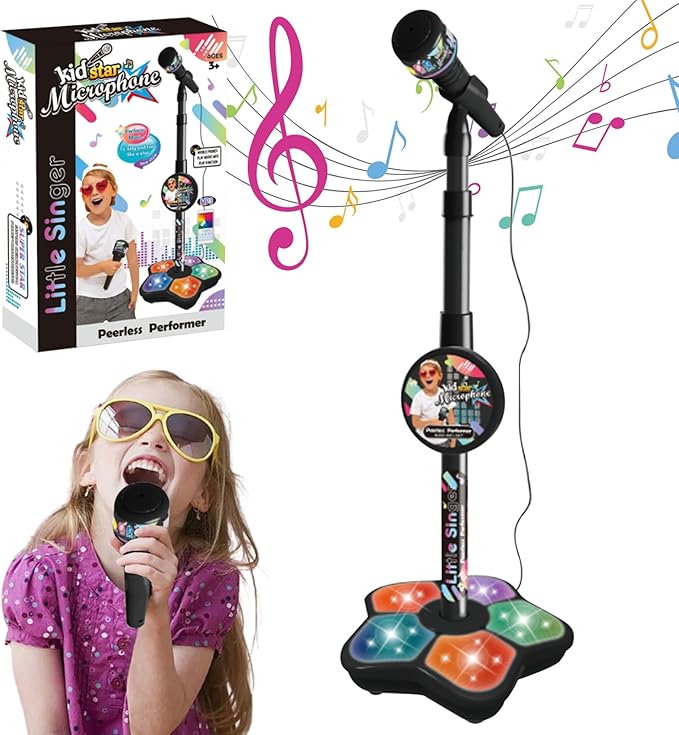 Microphone Stand for Kids, Kids with Stand Adjustable Height Led Light Detachable for Singing Play Party Gifts, with for