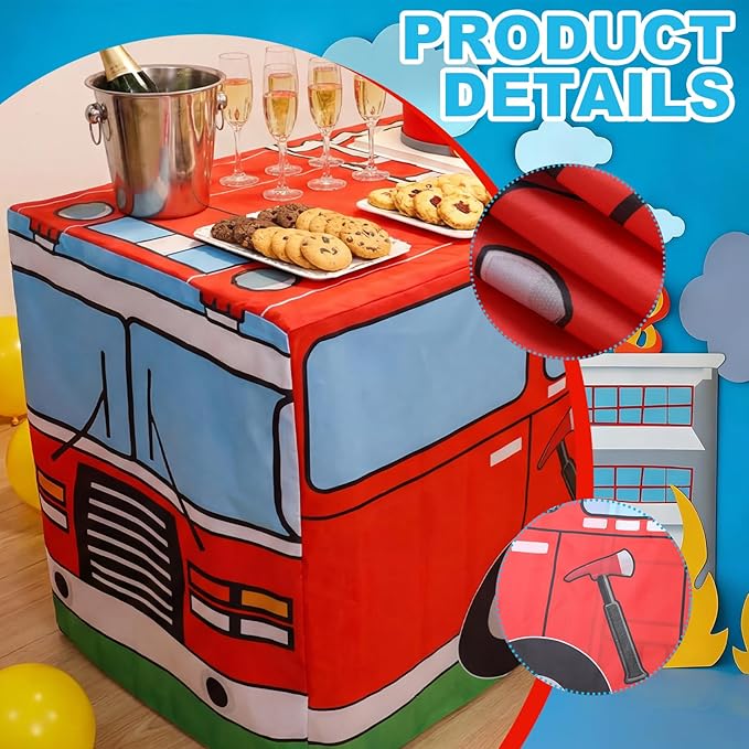 Oudain 6 FT Paw Theme Tablecloth Birthday Decorations 72 x 30 Inch Red Rescue Fire Truck Tablecloth Washable Fabric Polyester Rectangle Table Cover for Paw Party Decoration Dog Puppy Party Supplies
